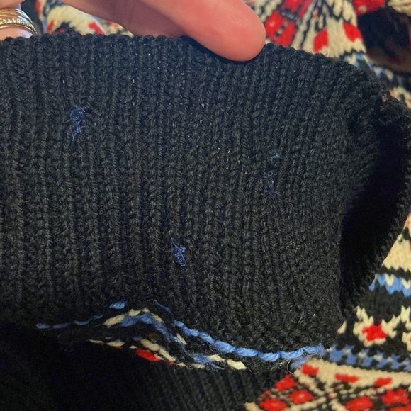 Navy Blue with Red & White Knitted Vintage 1980's Nordic Cardigan Sweater - Picture 8 of 12